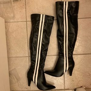 Striped over the knee boots
